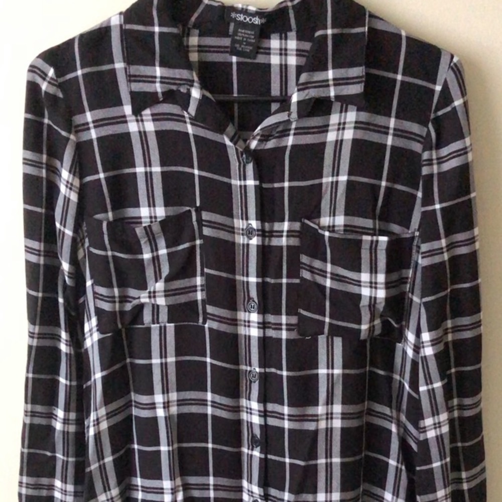 Black And White Plaid Button-Down Shirt